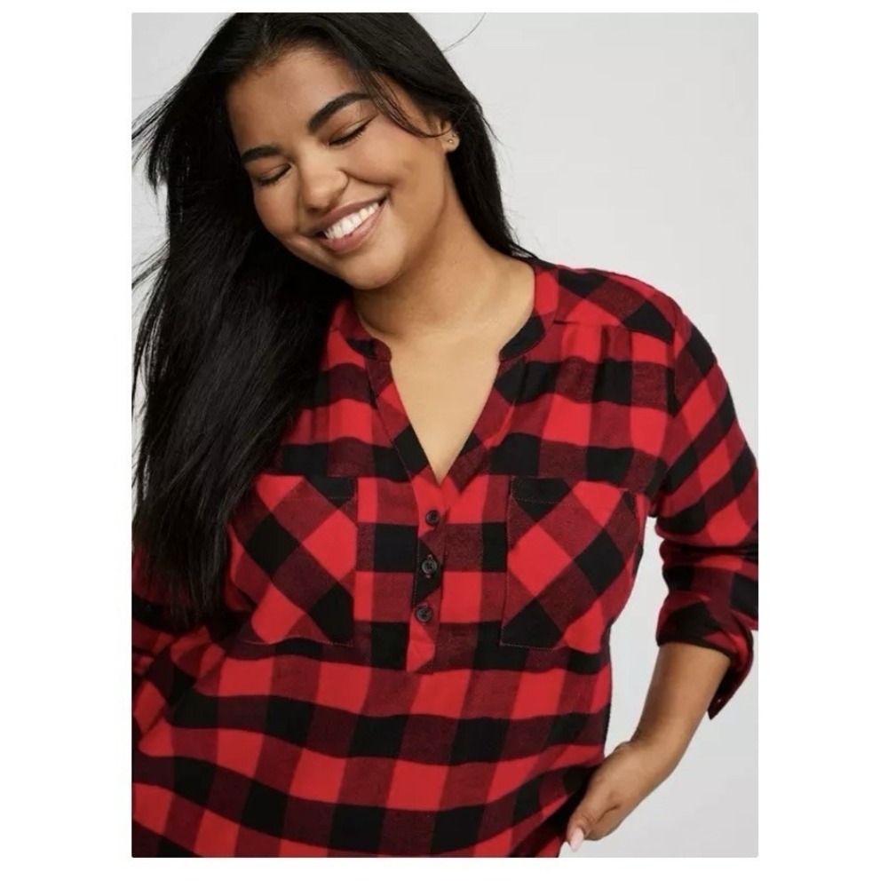 NWT Torrid Harper Buffalo Plaid Soft Flannel Pullover Tunic Shirt Size 1X - Picture 2 of 12
